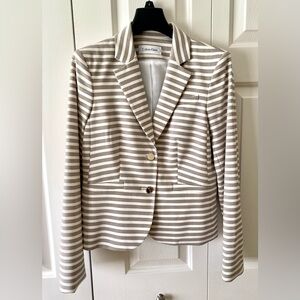 Calvin Klein Cream Tan Striped Jacket Sz4